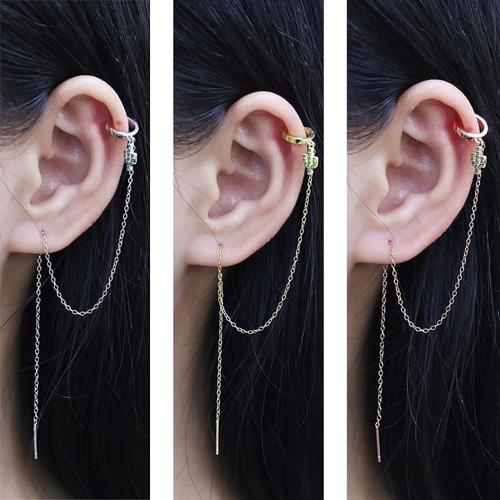 MD srebrna nausznica kolczyk łańcuszek S925 | M2