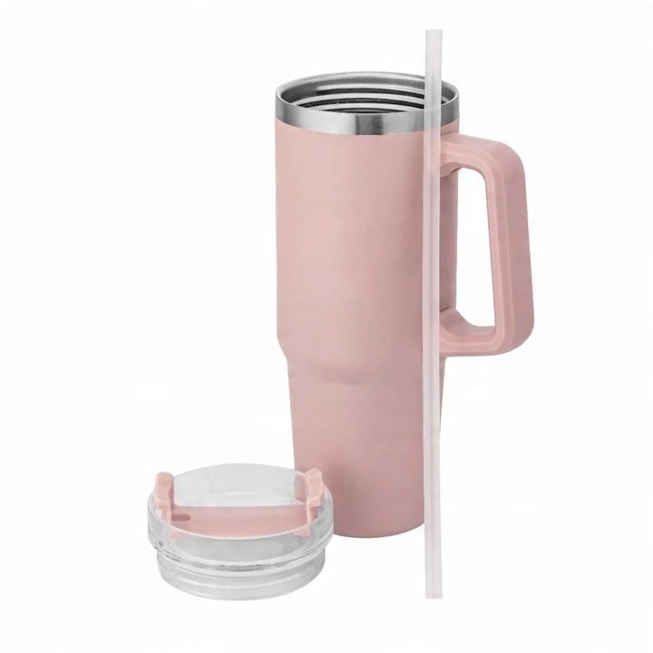 Kubek termiczny do samochodu z uchwytem i słomką Altom Design różowy 880 ml
