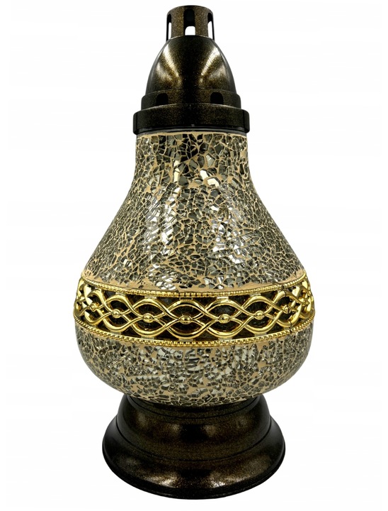 Znicz Lampion Karafka Witraż Lustro Biało-złoty piękne zdobieniee 38cm!