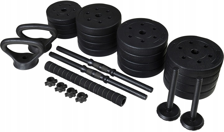 ZESTAW 4w1 HANTLE 2X20KG KETTLE UCHWYTY DO POMPEK