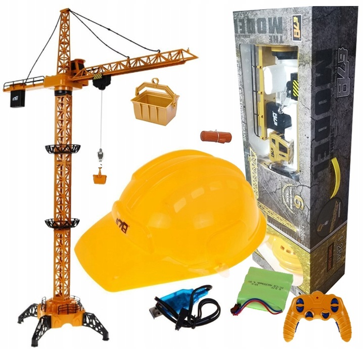Mega Dźwig Żuraw Budowlany RC Zdalnie Sterowany 128cm na Pilot + Kask LED