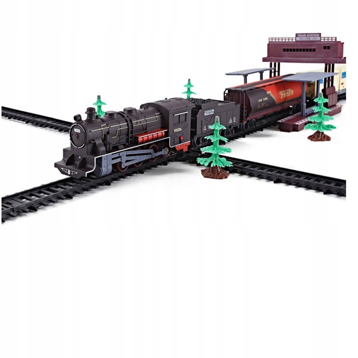 WIELKA KOLEJKA POCIĄG TORY 10 metrów LOKOMOTYWA LED 7 wagonów DRZEWKA PERON