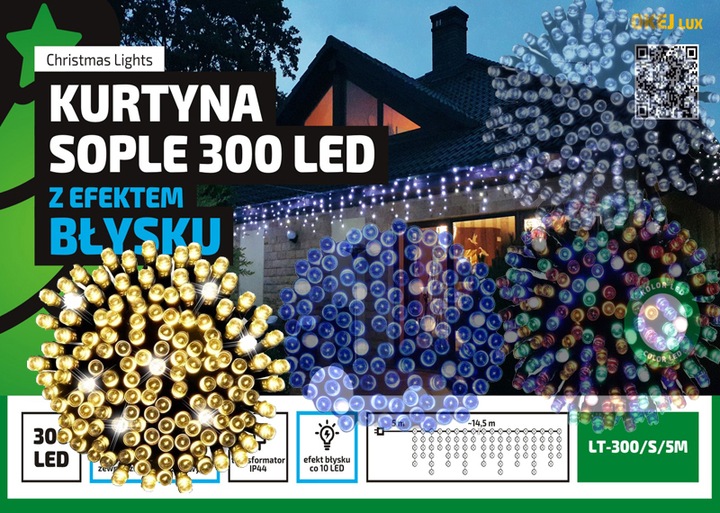 SOPLE ZEWNĘTRZNE 300 LED 15m. TIMER FLASH ŚWIĄTECZNE CHOINKOWE LAMPKI
