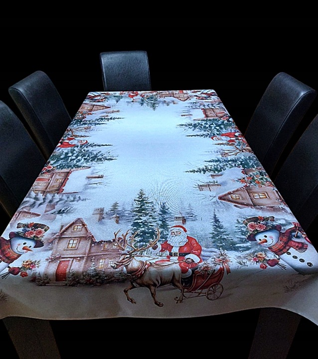 OBRUS ŚWIĄTECZNY BOŻE NARODZENIE 150X225 CM PLAMOODPORNY CHOINKA RENIFER