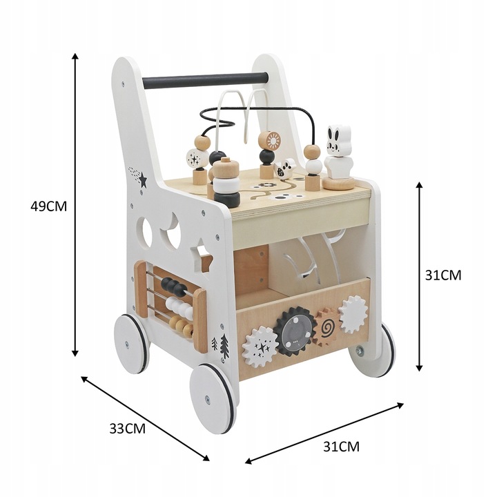 CHODZIK DREWNIANY PCHACZ KOSTKA EDUKACYJNA 6w1 SORTER LICZYDŁO STOLIK EDU