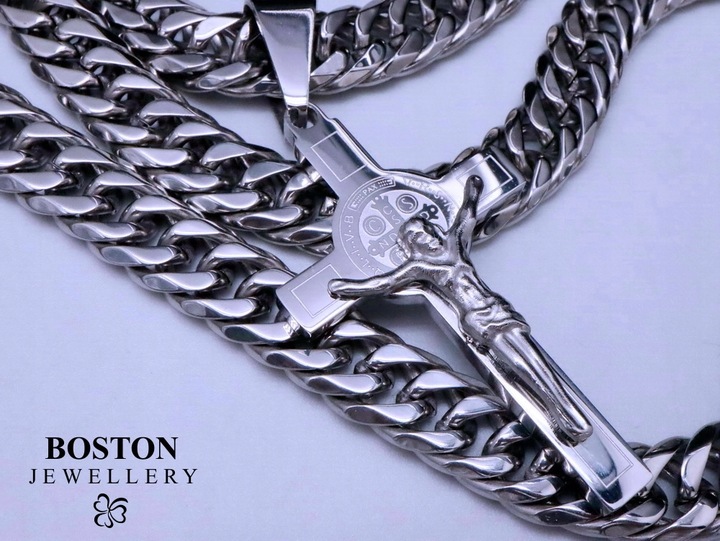 MASYWNY SREBRNY ŁAŃCUCH NA SZYJĘ Z KRZYŻYKIEM 316L