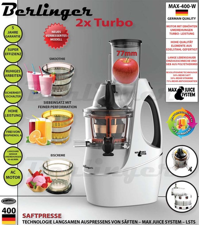 WYCISKARKA WOLNOOBROTOWA MAX800W SOKOWIRÓWKA MOCNA BERLINGER 3 SITA D OTWÓR