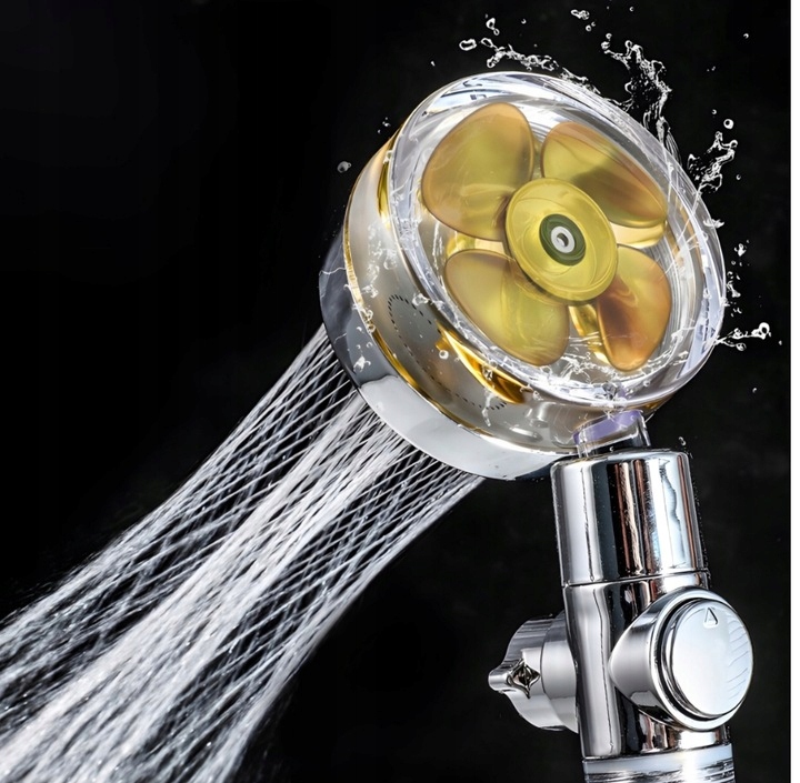 OSZCZĘDNA TURBO SŁUCHAWKA PRYSZNICOWA Z TURBINĄ WENTYLATOREM +WĄŻ+4xFILTR