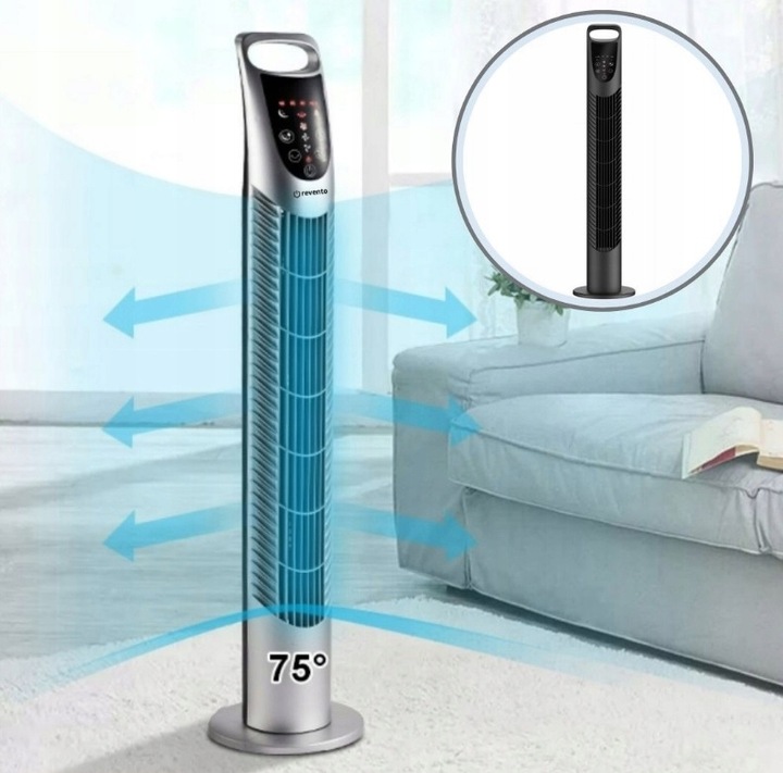 Wentylator Wiatrak Kolumnowy Obrotowy + PILOT Revento Zephyr Black Czarny