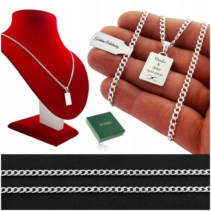 SREBRNY ŁAŃCUSZEK PANCERKA + NIEŚMIERTELNIK Z GRAWEREM GRATIS 925 PREZENT