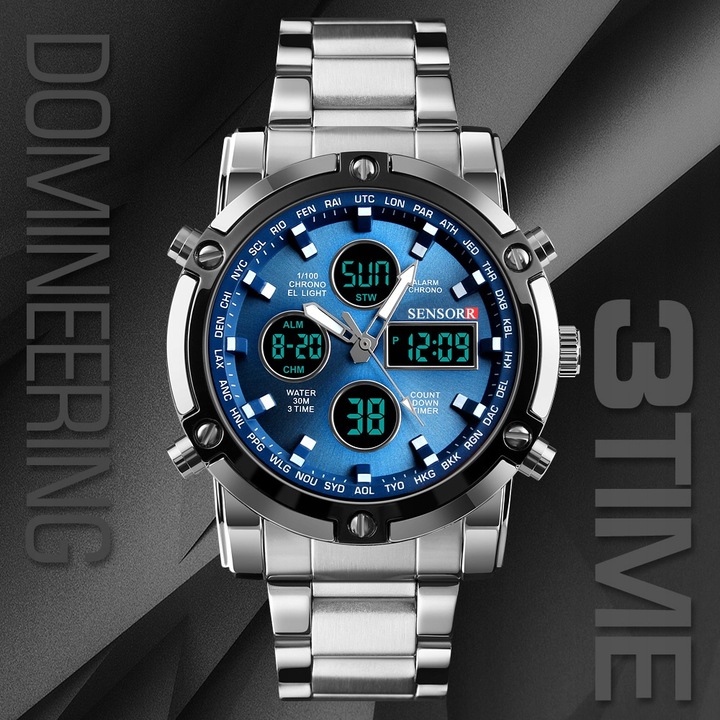 MODNY ZEGAREK MĘSKI NA BRANSOLECIE NOWY MODEL 2024 SENSORR LED Stal 304