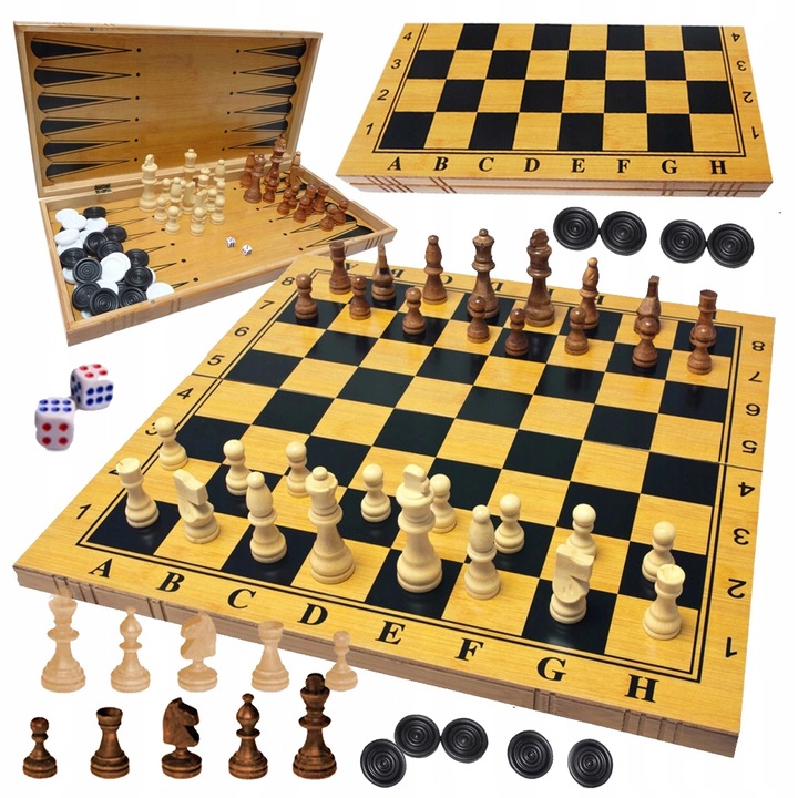 GRA W SZACHY WARCABY TRYKTRAK DUŻE DREWNIANE 3w1 PREZENT POD CHOINKĘ ŚWIĘTA