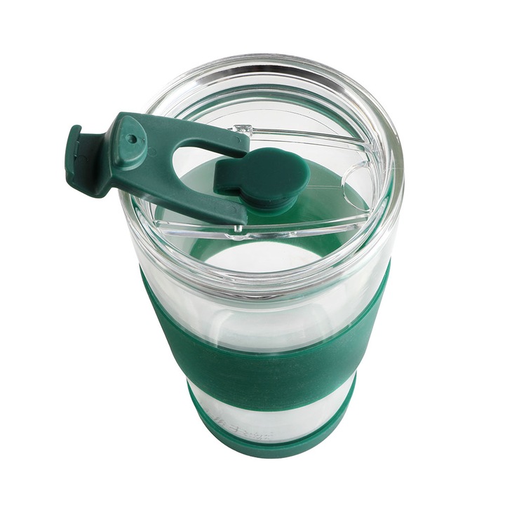 Szklany kubek do kawy ze słomką Vialli Design FUORI 600ml 30398 (zielony)