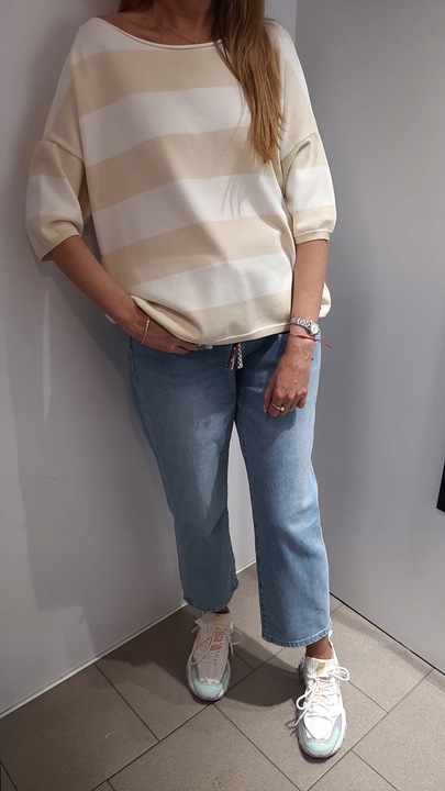 COCOMORE Sweterek Bluzka w Pasy Amarantowy + Pomarańczowy