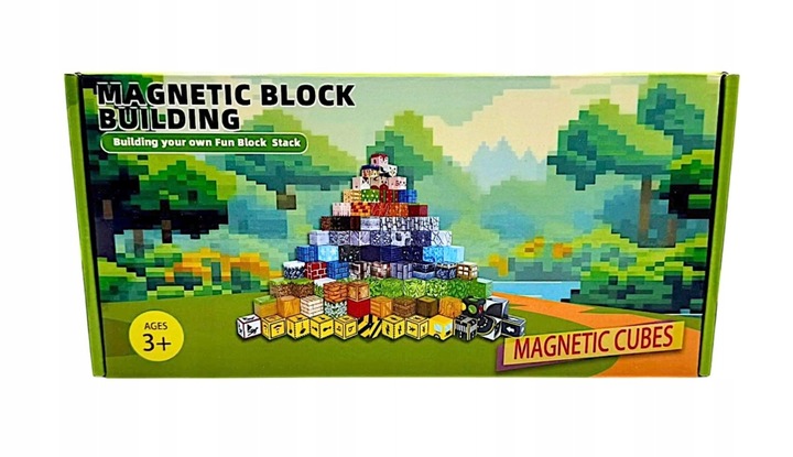 KLOCKI MAGNETYCZNE 100 KLOCKÓW KONSTRUKCYJNE SZEŚCIANY PIKSELE + 1 LUDZIK