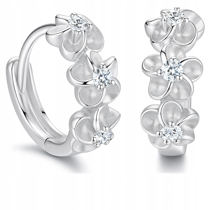 Kolczyki srebrne kwiatki kółka koła dla dzieci dziewczynki srebro rodowane