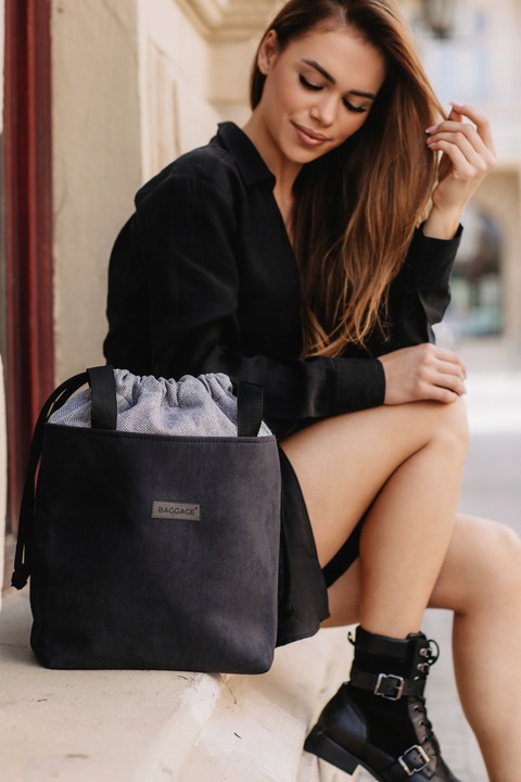 TOREBKA WOREK BAGGAGE EKO SKÓRA ZAMSZ CZARNA