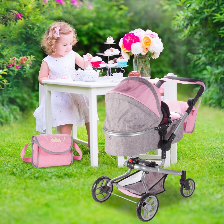 WÓZEK DLA LALEK GŁĘBOKI SPACERÓWKA TORBA GONDOLA SKŁADANY REGULACJA RĄCZKI