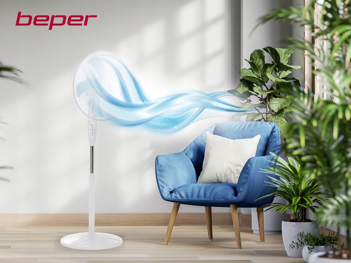 WENTYLATOR PODŁOGOWY BEPER WIATRAK STOJĄCY 5 ŁOPATEK 130cm 40W PILOT TIMER