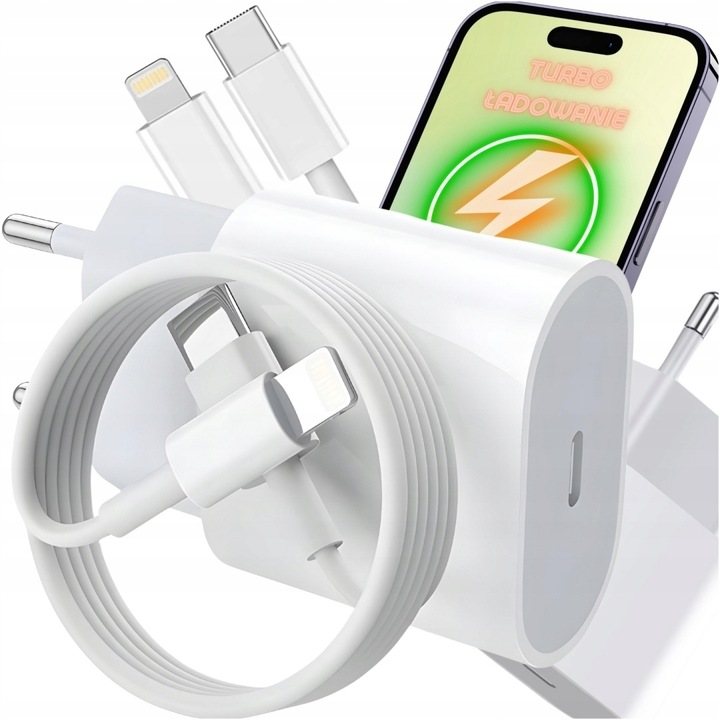 SZYBKA ŁADOWARKA KOSTKA TYP-C 20W +KABEL DO IPHONE