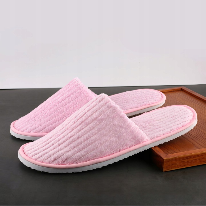 10 PAR Kapcie hotelowe Klapki uniwersalne FROTTE zakryte palce RÓŻOWE SPA