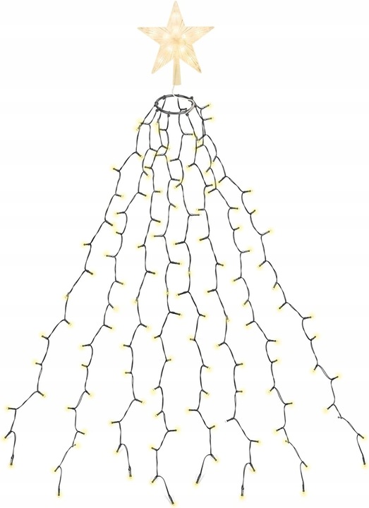 Lampki choinkowe z pierścieniem i gwiazdą 2m 8 pasm 280 LED Ciepła biel