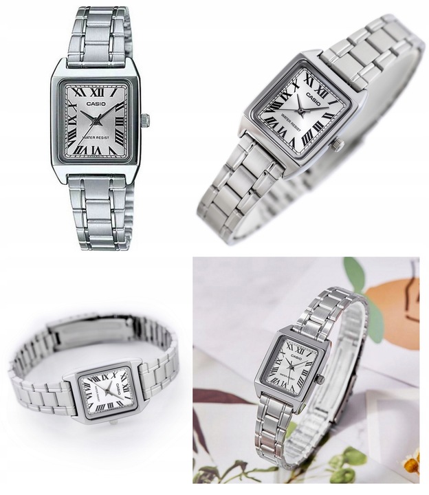 ZEGAREK DAMSKI CASIO LTP-V007 rzymskie cyfry stalowy + BOX +GRAWER