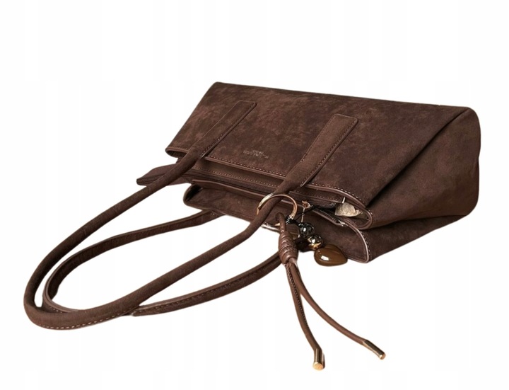 Flora&Co torebka shopper brązowy czekoladowa zamszowa torebka jamnik