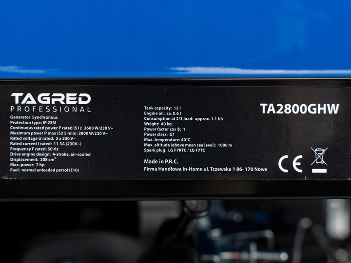 AGREGAT PRĄDOTWÓRCZY PRĄDU TAGRED 2800W AVR KOŁA