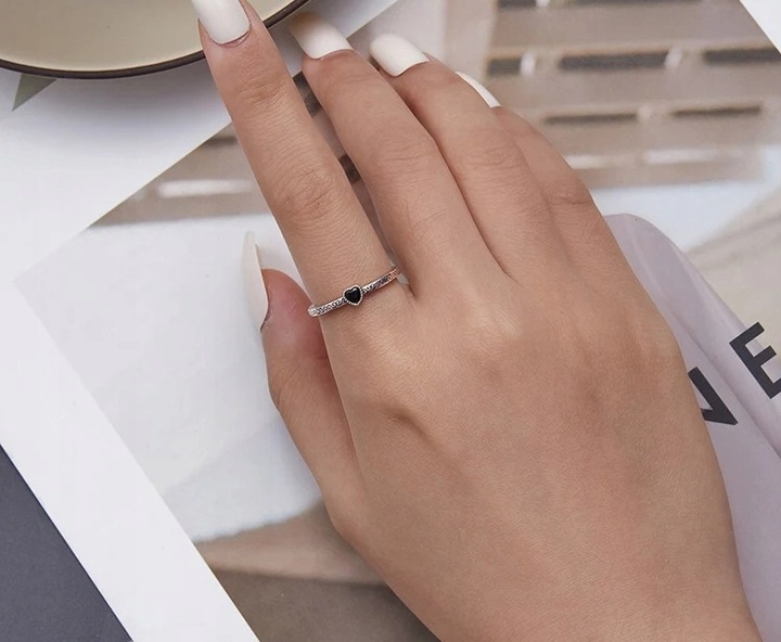 Pierścionek Czarne Serce srebro regulowany s925 +pudełko