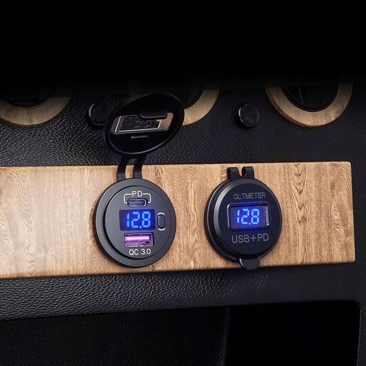 Ładowarka samochodowa USB QC 3.0 USB-C C PD gniazdo zapalniczki Woltomierz