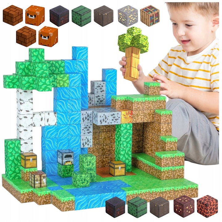 KLOCKI MAGNETYCZNE Sześciany Piksele Dla dzieci 200 KLOCKÓW + 2 LUDZIKI