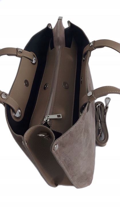 Duża pojemna zamszowa torba XXL Vera Pelle wygodna Włoska skórzana 3 komory