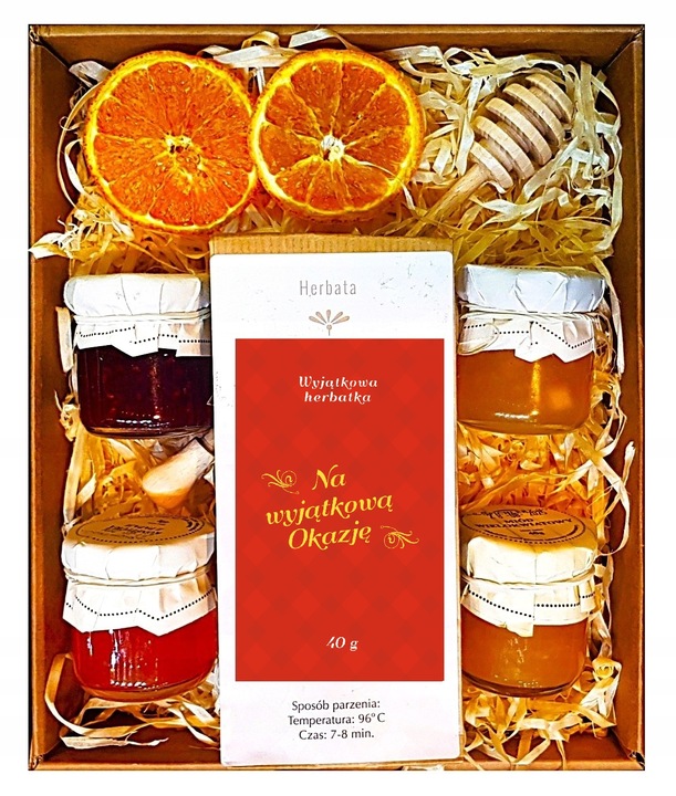 KOSZ PREZENTOWY PREZENT UPOMINEK HERBATA MIÓD DLA NA URODZINY