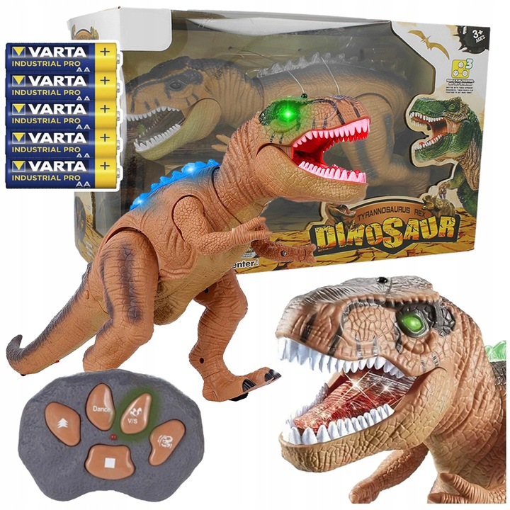 DINOZAUR ROBOT ZDALNIE STEROWANY RC Pilot ŚWIATŁO DŹWIĘK CHODZI +5x Bateria