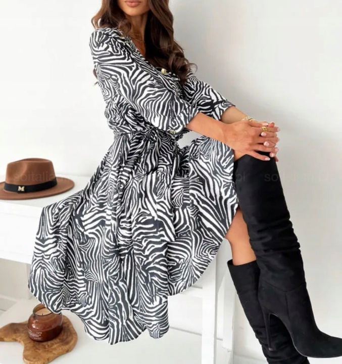 ELEGANCKA MIDI SUKIENKA SUKNIA STYLOWA KLASYCZNA GEOMETRYCZNA ZB 44 XXL