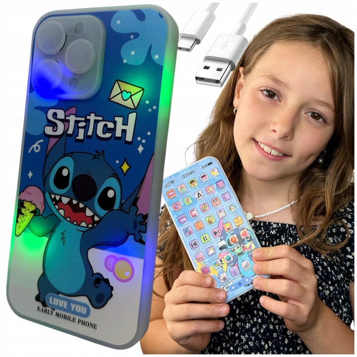INTERAKTYWNY TELFON STICH DLA DZIECI USB C ŁADOWANY DŹWIĘKI NAUKA ZABAWKOWY
