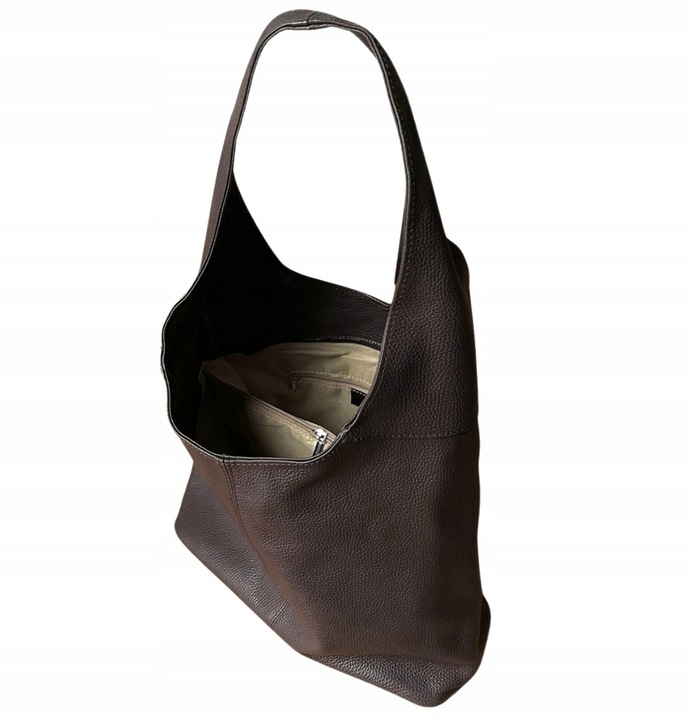 WŁOSKA CZEKOLADOWA TOREBKA SKÓRA NATURALNA BRĄZOWA TORBA WOREK VERA PELLE