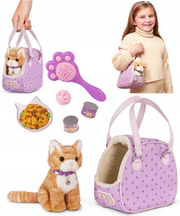 Maskotka Kotek w torebce pluszowy kot dla dziecka z akcesoriami obrożą