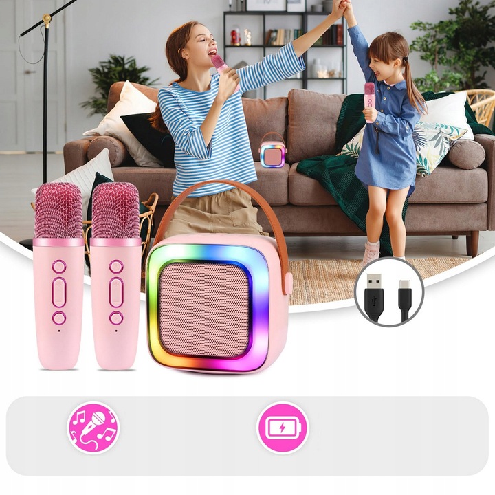 2 MIKROFONY USB JACK GŁOŚNIK PRZENOŚNY ZESTAW DO KARAOKE RGB BLUETOOTH