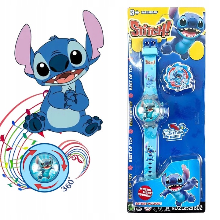 zegarek dziecięcy OBROTOWY dla dzieci LILO & STITCH + MUZYKA + ŚWIATŁO