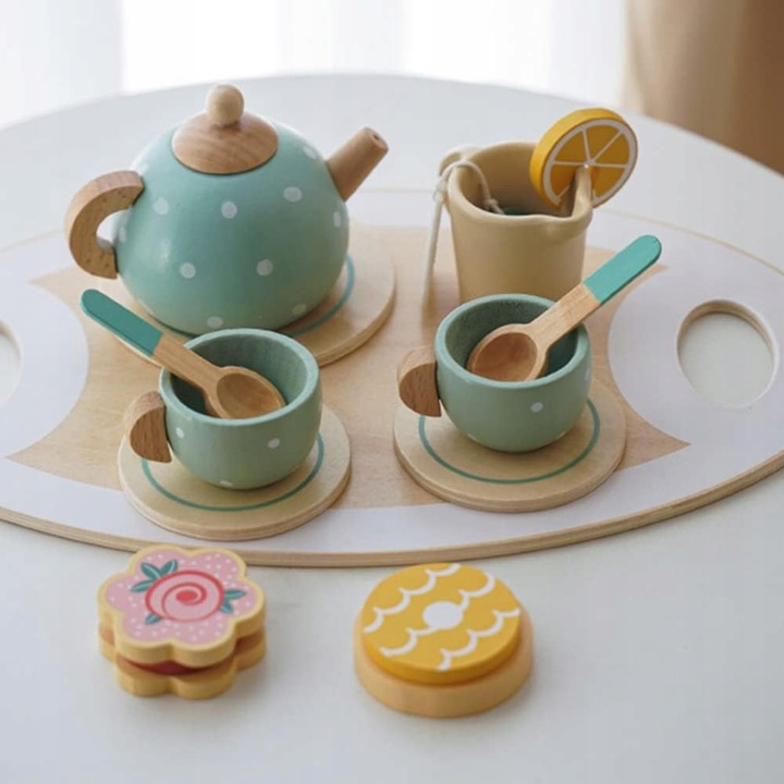 SERWIS DLA DZIECI XXL DREWNIANY zestaw do herbaty kawy FILIŻANKI CIASTKA