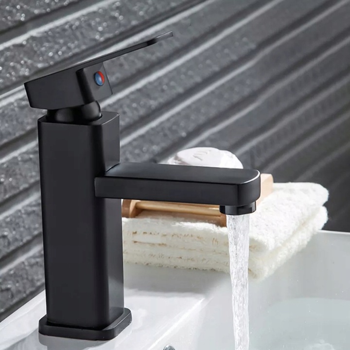 BATERIA ŁAZIENKOWA UMYWALKOWA KRAN DO UMYWALKI NISKI NABLATOWY CZARNY