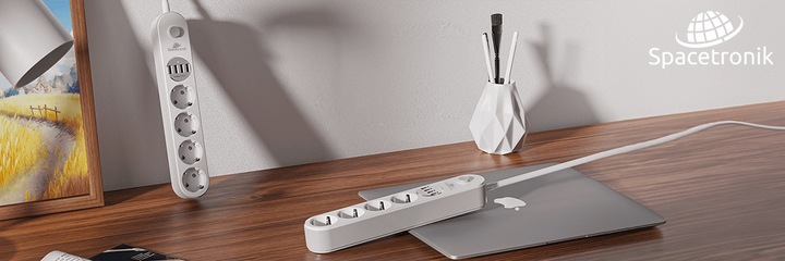 Bezpieczna Listwa Zasilająca Przedłużacz Spacetronik SR-203 4AC 4USB QC 2m