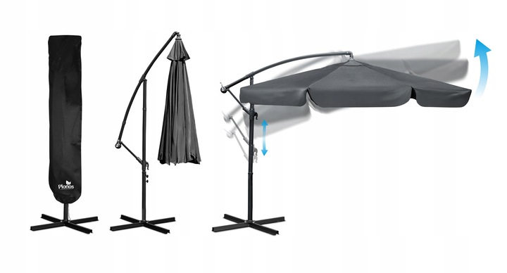 Parasol Ogrodowy Duży Składany z wysięgnikiem pokrowiec 6 segmentów Ø 350cm