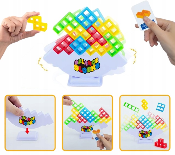 TETRIS Balance Blocks UKŁADANKA GRA LOGICZNA ZRĘCZNOŚĆIOWA wieża 64el