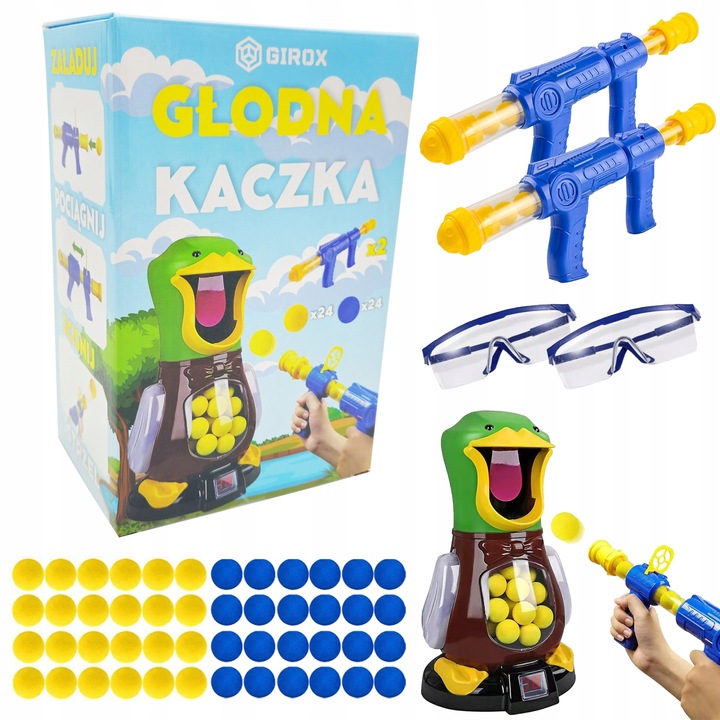 GŁODNA KACZKA STRZELANIE DO CELU DLA DZIECKA 2x PISTOLET 48 KULEK 2 KOLORY