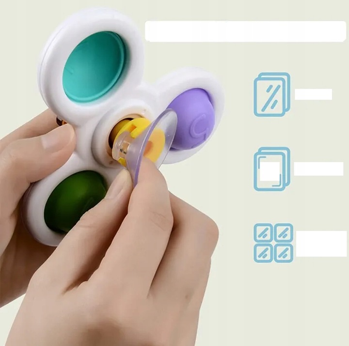 FIDGET SPINNER Z PRZYSSAWKĄ SENSORYCZNĄ KĄPIEL PREZENT GRZECHOTKA 3 SZTUKI
