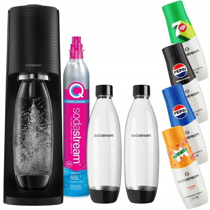 Saturator Sodastream Terra + 2 butelki + 4 syropy Pepsi 7Up Mirinda Pep Max