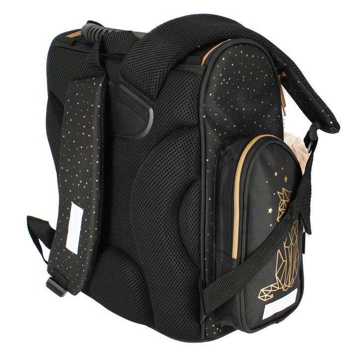 TORNISTER SZKOLNY PLECAK DLA DZIEWCZYNKI KOT KOTEK CZARNY ZŁOTY